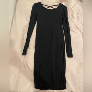 Black Long Sleeve Bodycon Midi Dress